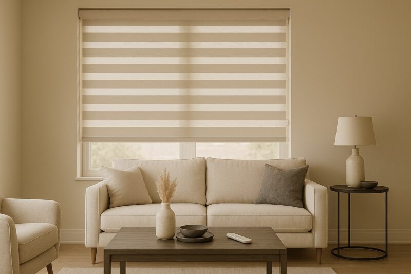 Bela boja zida i lanene zavese u boji peska