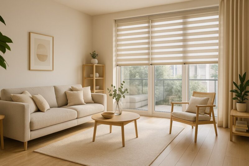 Zidovi u bež tonovima i zebra zavese